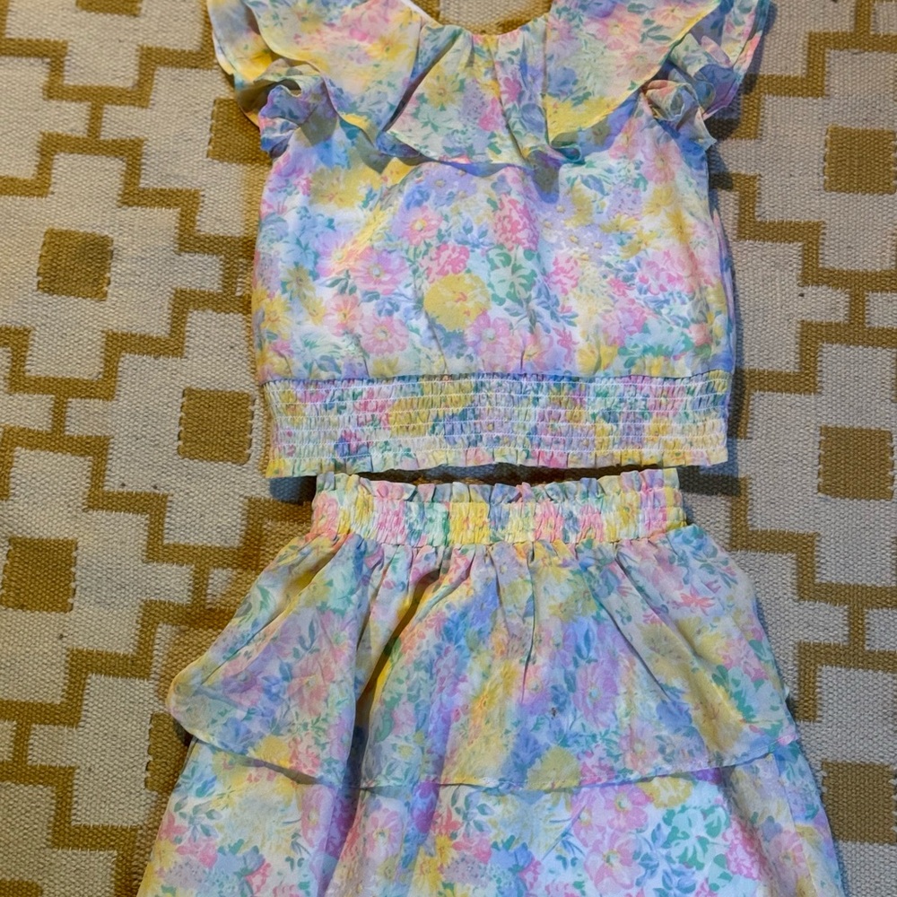 Floral Ruffle Top and Skirt Set